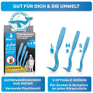 Produktbild für Zeckenhaken BluePet Tick Remover, blau, 3er Set