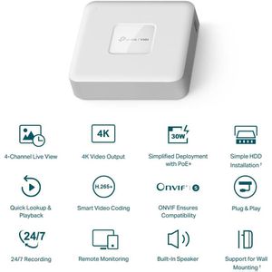 Produktbild für NVR TP-Link Vigi NVR1104H-4P V1, LAN, PoE, 4K