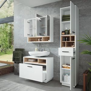 Produktbild für Badmöbel-Set Vicco Beatrice, weiß / sonoma eiche, 3-teilig