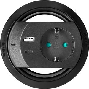 Produktbild für Einbausteckdose Orno GM-9051, schwarz, mit 1,4 m Kabel