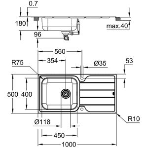 Produktbild für Spülbecken GROHE K500 31563SD1, Einzelbecken, Edelstahl