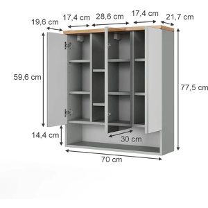 Produktbild für Spiegelschrank Vicco Eden, grau / eiche