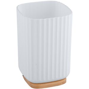 Produktbild für Zahnputzbecher Wenko Rotello, weiß, aus Kunststoff &amp; Bambus