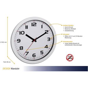 Produktbild für Wanduhr TFA 60.3050.02, Kunststoff, analog, Quarzuhr