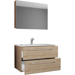 Waschtisch VCM Badinos, mit Spiegelschrank, sonoma eiche