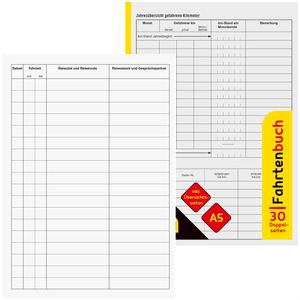 Idena Fahrtenbuch 10845, A5, für PKW, vom Finanzamt anerkannt, 30 Blatt