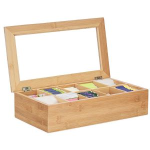 Teebox Relaxdays 10022182, für Teebeutel, natur, aus Bambus