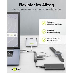 Produktbild für USB-Hub Goobay 74460, grau, mit Metallgehäuse
