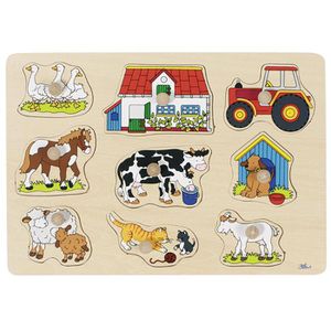 Goki Puzzle 57908 Bauernhof I, Steckpuzzle, Holz, ab 1 Jahr, 9 Teile
