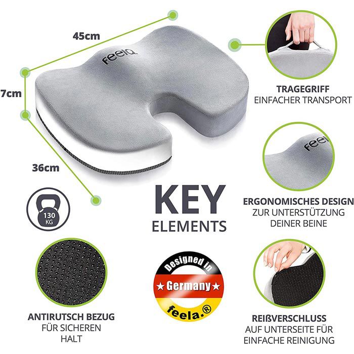 feela Sitzkissen orthopädisch, silber, medium, Steißbeinkissen für ...