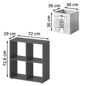 Produktbild für Bücherregal Vicco Tetra, grau, mit 4 Faltboxen