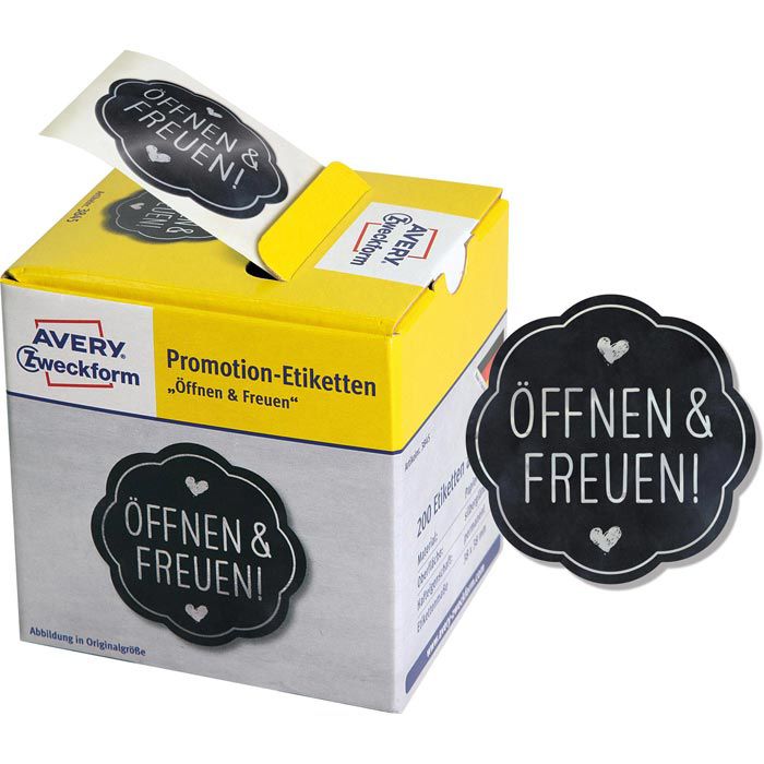 Zweckform Sticker 3845 Promotion, Öffnen & freuen, auf Rolle, 200 Aufkleber  – Böttcher AG