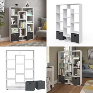 Produktbild für Bücherregal Vicco 54302, weiß, mit 2 Faltboxen