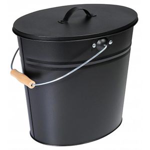 Ascheeimer Kamino-Flam 333251, schwarz, mit Holzgriff & Deckel