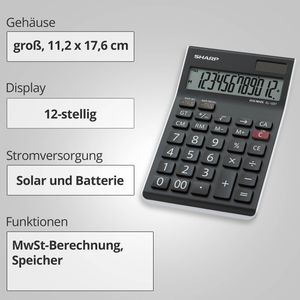 Produktbild für Taschenrechner Sharp EL-125TWH, MwSt-Berechnung