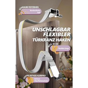 Produktbild für Türhaken 4smile für Türkranz, flexible Länge bis 50cm, silber