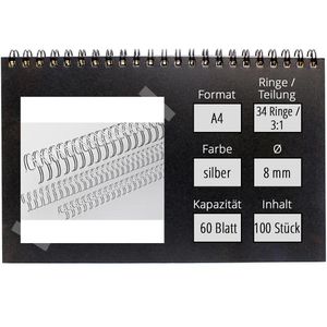 Produktbild für Drahtbinderücken Renz Ring Wire, silber, für A4
