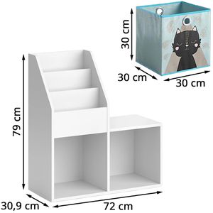 Produktbild für Bücherregal Vicco Luigi Mini, weiß, mit 2 Faltboxen