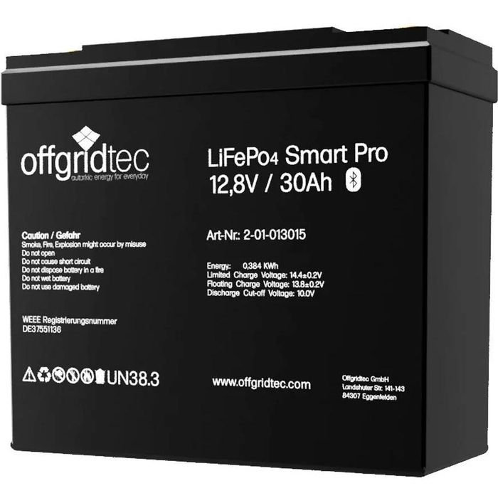 Offgridtec Solarbatterie 12,8/30 Smart, LiFePO4, 12V, mit