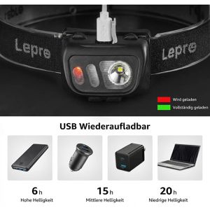 Produktbild für Stirnlampe Lepro LED, wiederaufladbar