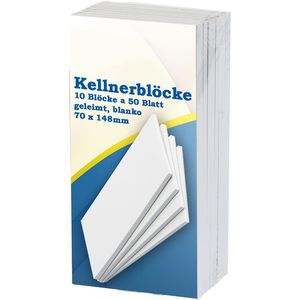 Böttcher-AG Kellnerblöcke blanko, 10 Stück a 50 Blatt, 70 x 148mm