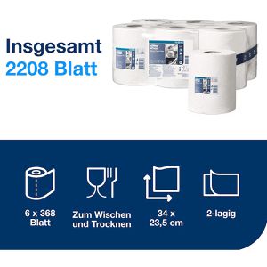 Produktbild für Putztuchrolle Tork Premium, 130044, M2, aus Zellstoff, weiß