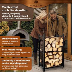 Produktbild für Kaminholzregal Black-Oak Antero, mit Kaminbesteck