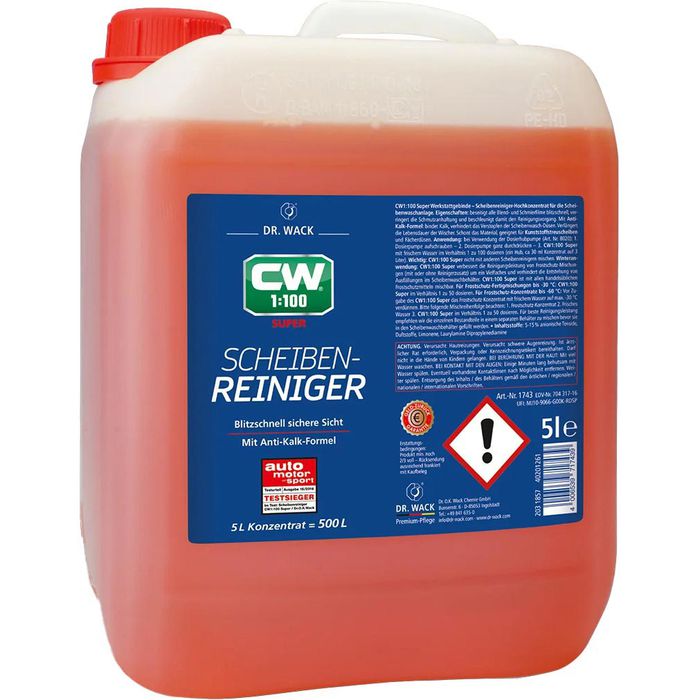 Dr.Wack Scheibenreiniger CW1:100 Super, 1743, Konzentrat, für  Scheibenwaschanlagen, 5 Liter – Böttcher AG