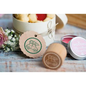 Produktbild für Motivstempel Colop Woodies Auto mit Weihnachtsbaum, aus Holz
