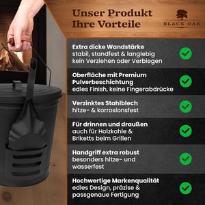 Produktbild für Ascheeimer Black-Oak Stromboli, schwarz, Holzgriff &amp; Deckel