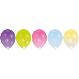 Amscan Luftballons 9901048, LED Latexballons, LED-Beleuchtung, rund, Ø 28 cm, sortiert, 5 Stück