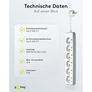 Produktbild für Steckdosenleiste Goobay 51296, mit 1,5m Kabel