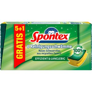 Spontex Spülschwamm Recycelte Fasern 5+1, mit Griffrille und Scheuerseite, 6 Stück , 6 Stück