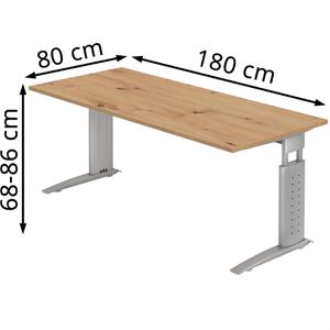 Produktbild für Schreibtisch Hammerbacher U-Serie, asteiche / silber