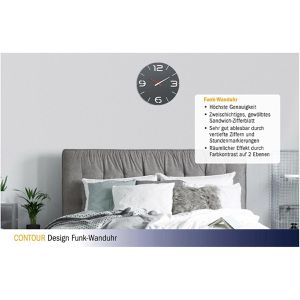 Produktbild für Wanduhr TFA 60.3536.10 Contour, Kunststoff, analog, Funkuhr