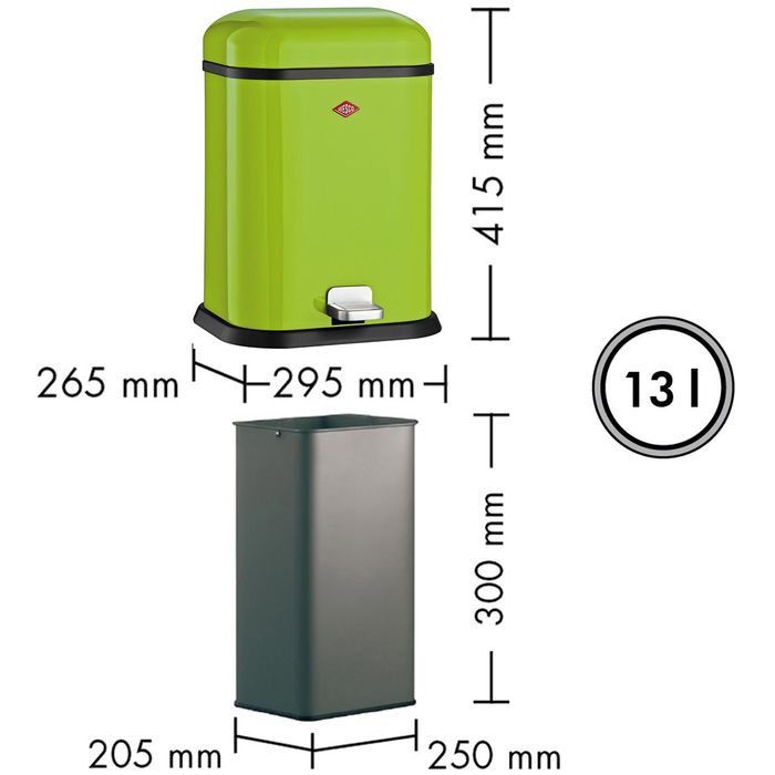Wesco Mülleimer Single Boy 132212-20, limegreen, aus Metall, 13 Liter