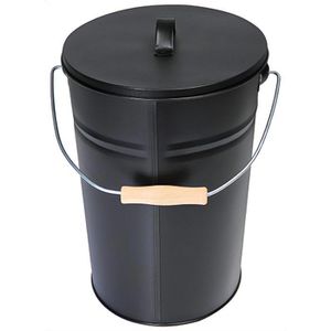 Produktbild für Ascheeimer Kamino-Flam 333251, schwarz, mit Holzgriff &amp; Deckel