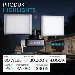 Produktbild für LED-Außenstrahler Luxula LX400190, IP54 wasserfest