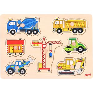 Goki Puzzle 57593 Baufahrzeuge, Steckpuzzle, Holz, ab 1 Jahr, 7 Teile