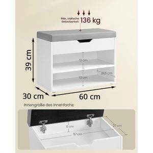 Produktbild für Schuhbank Vasagle LHS020W01, weiß, aus Holz