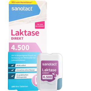 Sanotact Laktase Direkt 4.500 FCC, Sofortwirkung, im Klickspender, 100 Minitabletten