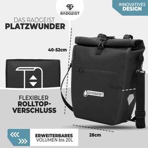 Produktbild für Gepäckträgertasche Radgeist PBL-20-49, schwarz, 20 Liter