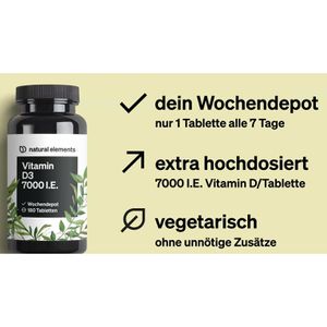 Produktbild für Vitamin-D natural-elements Wochendepot, 180 Tabletten