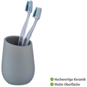 Produktbild für Zahnputzbecher Wenko Badi, grau, aus Keramik