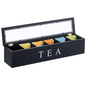 Teebox Relaxdays 10047499, für Teebeutel, schwarz, aus Bambus