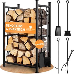 Produktbild für Kaminholzregal Black-Oak Antero, mit Kaminbesteck