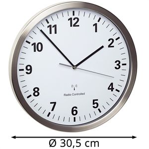 Produktbild für Wanduhr TFA 60.3523, Edelstahl, analog, Funkuhr