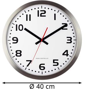 Produktbild für Wanduhr Eurotime 59990, Edelstahl, analog, Funkuhr