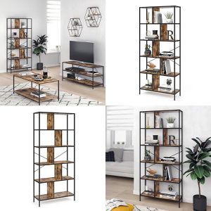 Produktbild für Bücherregal Vicco Fyrk, schwarz / dunkelbraun