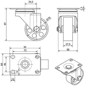Produktbild für Möbelrolle SO-TECH ROSTOCK 136448, mit Anschraubplatte